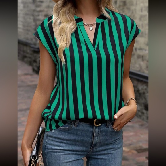 Tops - Striped notched neck blouse